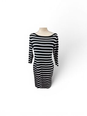 Lauren Ralph Lauren Black and White Striped Long Sleeve Dress size large